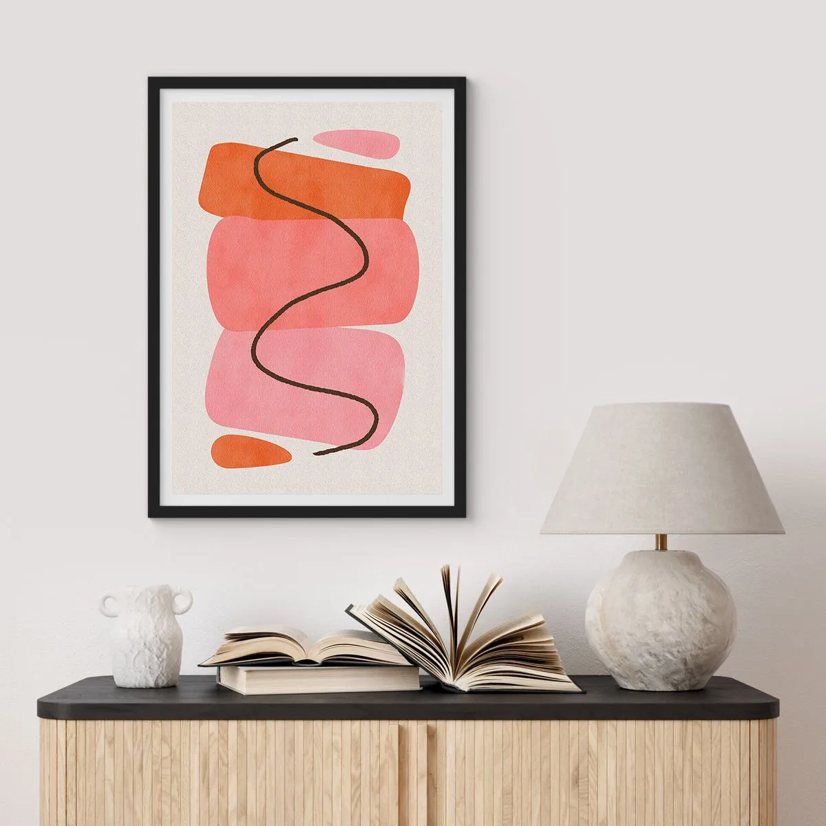 Póster en marco negro - Composición abstracta de formas geométricas - 50x70cm - Suave movimiento de formas - Decoración de pared moderna para salón y dormitorio ARTTOR