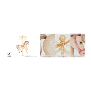 Muestra de fotomural Premium Sand - Al trote grácil - Caballo, tiovivo, De niña - 100x30 cm