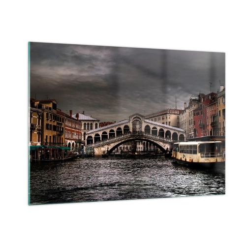 Cuadro sobre vidrio - Impresiones sobre Vidrio - El puente de Rialto contra un cielo nublado - 100x70cm - Promesa de una velada veneciana - Decoración de pared moderna para salón y dormitorio ARTTOR