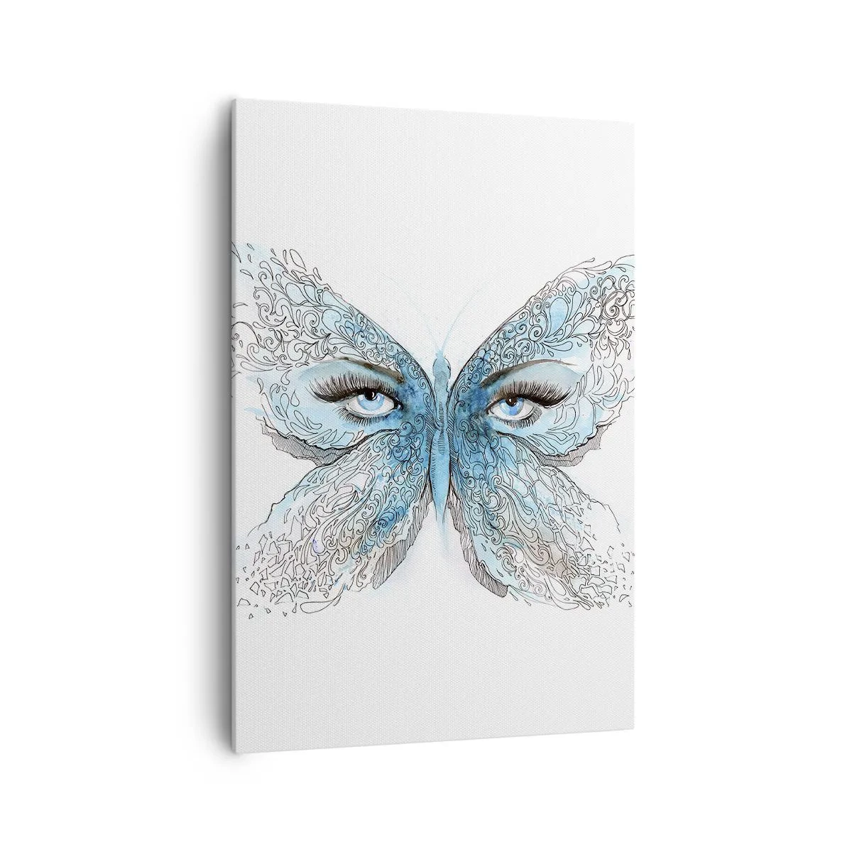 Cuadro sobre lienzo - Impresión de Imagen - Acuarela artística de una mariposa con ojos azules. - 70x100cm - Mirada de mariposa - Decoración de pared moderna para salón y dormitorio ARTTOR
