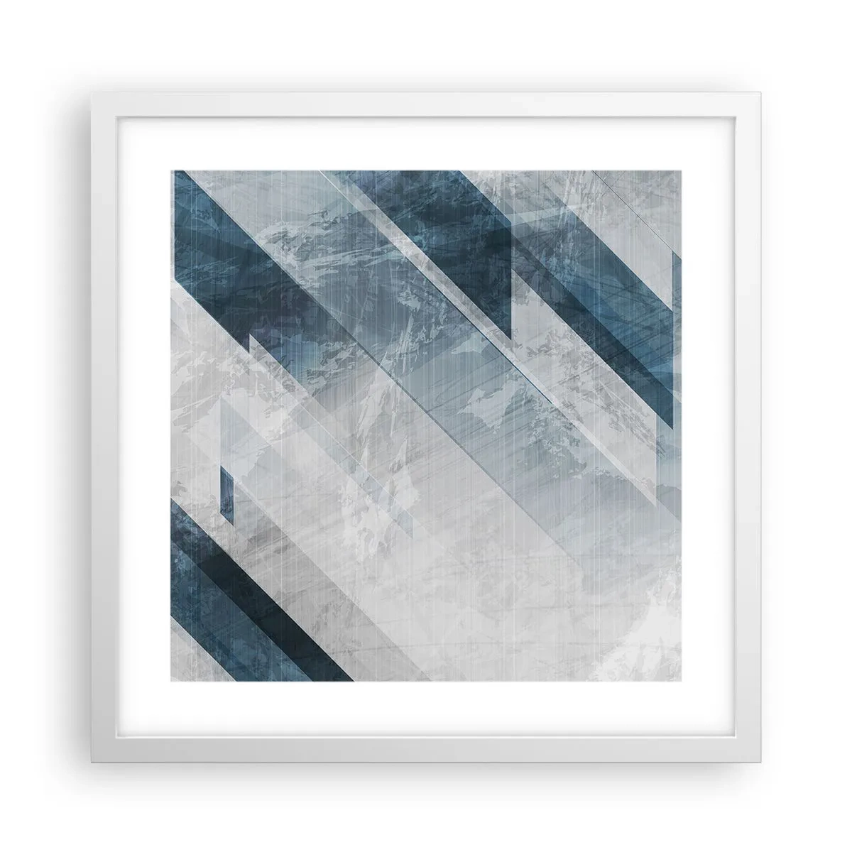 Póster en marco blanco - Composición espacial - movimiento de grises - 40x40 cm