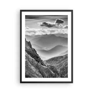 Póster en marco negro - Paisaje de montaña con nubes en el horizonte - 50x70cm - Hasta el horizonte - Decoración de pared moderna para salón y dormitorio ARTTOR