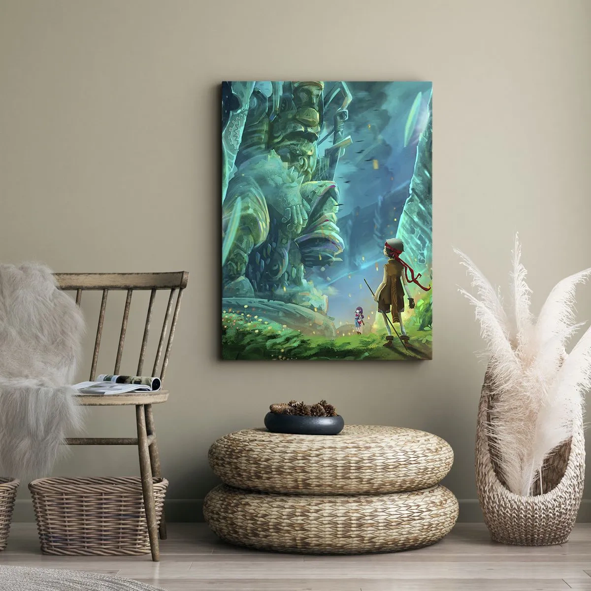 Cuadro sobre lienzo - Impresión de Imagen - Bosque mágico con personaje explorador. - 50x70cm - Del gran libro de los cuentos de hadas - Decoración de pared moderna para salón y dormitorio ARTTOR