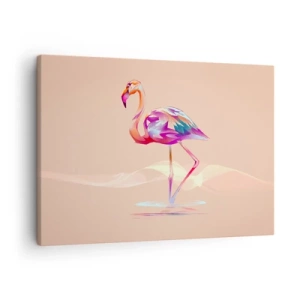 Cuadro sobre lienzo - Impresión de Imagen - Un flamenco abstracto en colores pastel claros. - 70x50cm - Pájaro de las buenas emociones - Decoración de pared moderna para salón y dormitorio ARTTOR