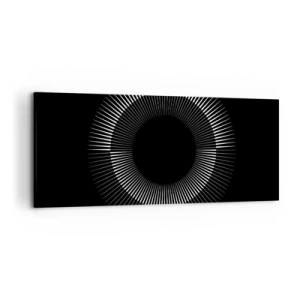Cuadro sobre lienzo - Impresión de Imagen - Círculo gráfico con rayos en blanco y negro - 120x50cm - Sol negro - Decoración de pared moderna para salón y dormitorio ARTTOR
