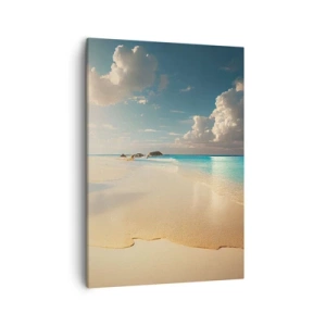 Cuadro sobre lienzo - Impresión de Imagen - Una playa soleada con mar azul y rocas. - 50x70cm - Un día de ensueño - Decoración de pared moderna para salón y dormitorio ARTTOR