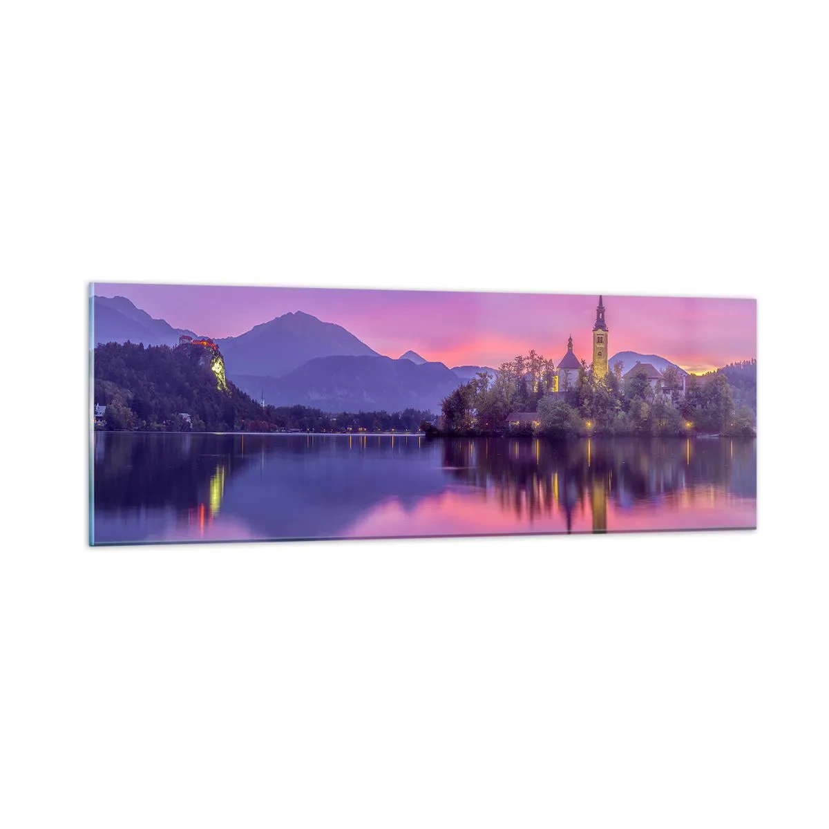 Cuadro sobre vidrio - Impresiones sobre Vidrio - Isla de cuento de hadas al atardecer  - 90x30 cm