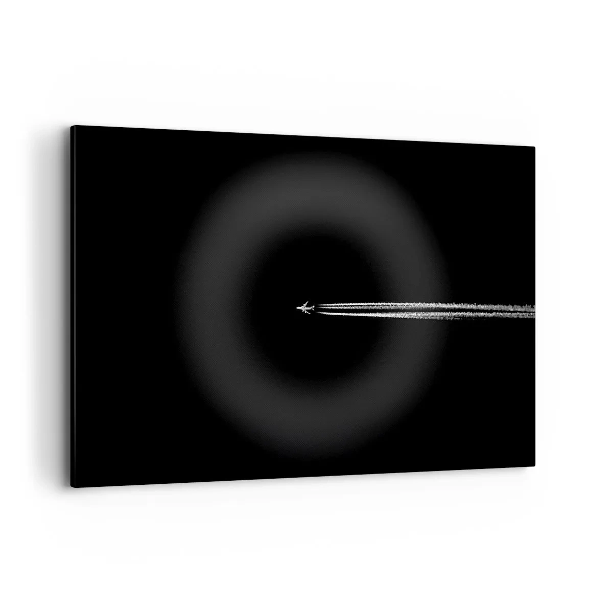 Cuadro sobre lienzo - Impresión de Imagen - Un avión a reacción con una estela de condensación visible sobre un fondo negro. - 120x80cm - En otra dimensión - Decoración de pared moderna para salón y dormitorio ARTTOR
