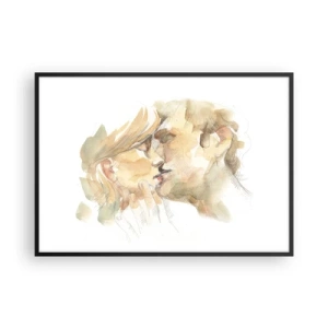Póster en marco negro - Retrato romántico en acuarela de una pareja besándose. - 100x70cm - ¿La media naranja encontrada? - Decoración de pared moderna para salón y dormitorio ARTTOR