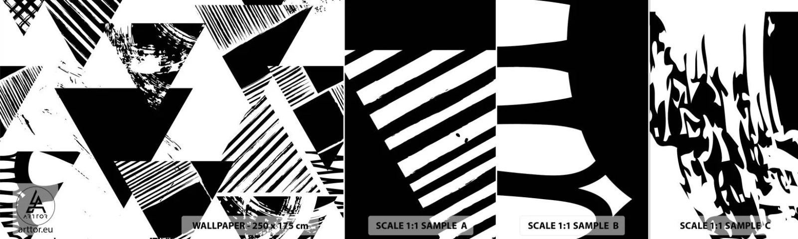 Muestra De Fotomural Standard Eco - Una lluvia de triángulos - Abstracción, Gráficos, En blanco y negro - 100x30 cm