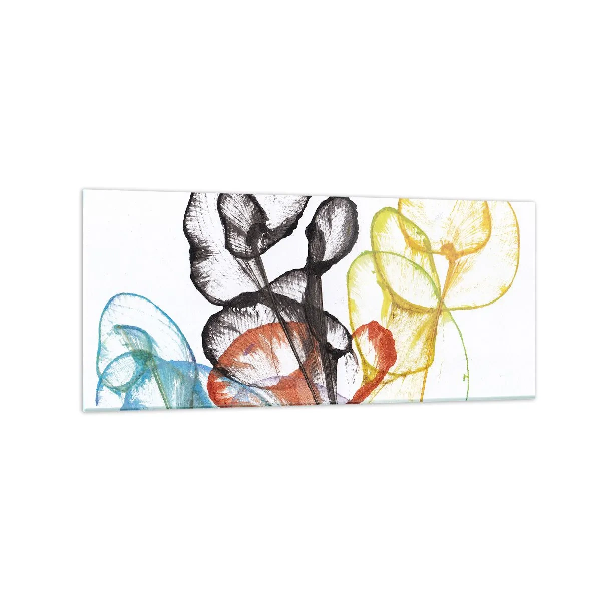 Cuadro sobre vidrio - Impresiones sobre Vidrio - Flores transparentes de colores sobre un fondo blanco. - 120x50cm - Flores con alma - Decoración de pared moderna para salón y dormitorio ARTTOR