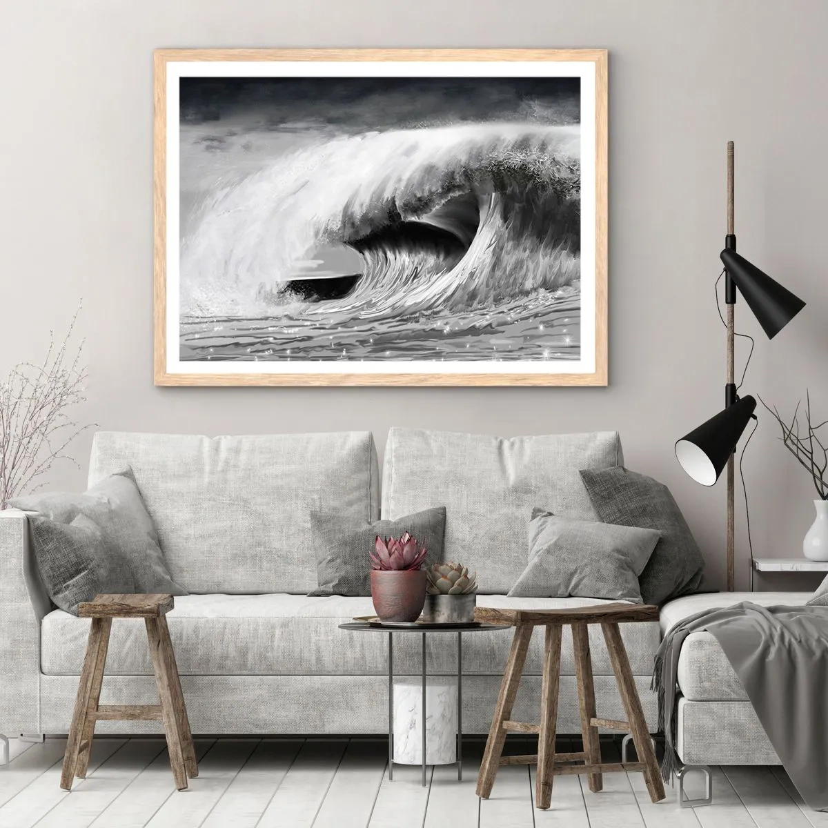Póster en marco roble claro - La ira del océano - 100x70 cm