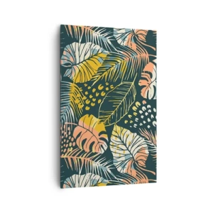 Cuadro sobre lienzo - Impresión de Imagen - Hojas coloridas sobre un fondo oscuro - 80x120cm - Una frondosa fantasía - Decoración de pared moderna para salón y dormitorio ARTTOR