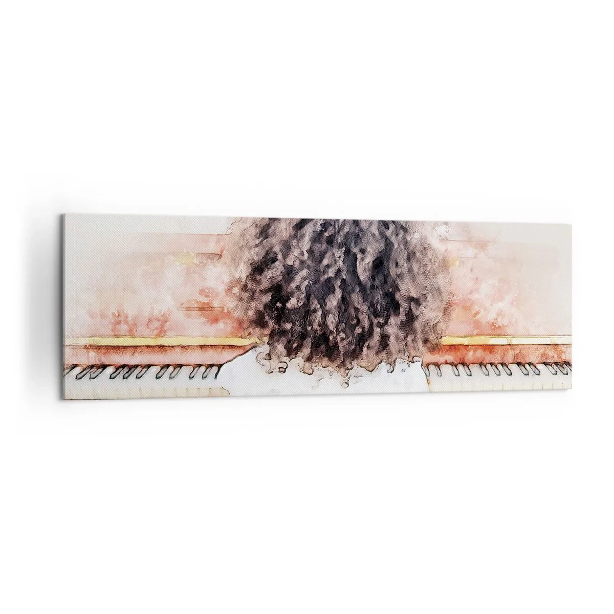Cuadro sobre lienzo - Impresión de Imagen - Una chica con cabello tupido al piano - 160x50cm - Descubriendo un mundo nuevo - Decoración de pared moderna para salón y dormitorio ARTTOR