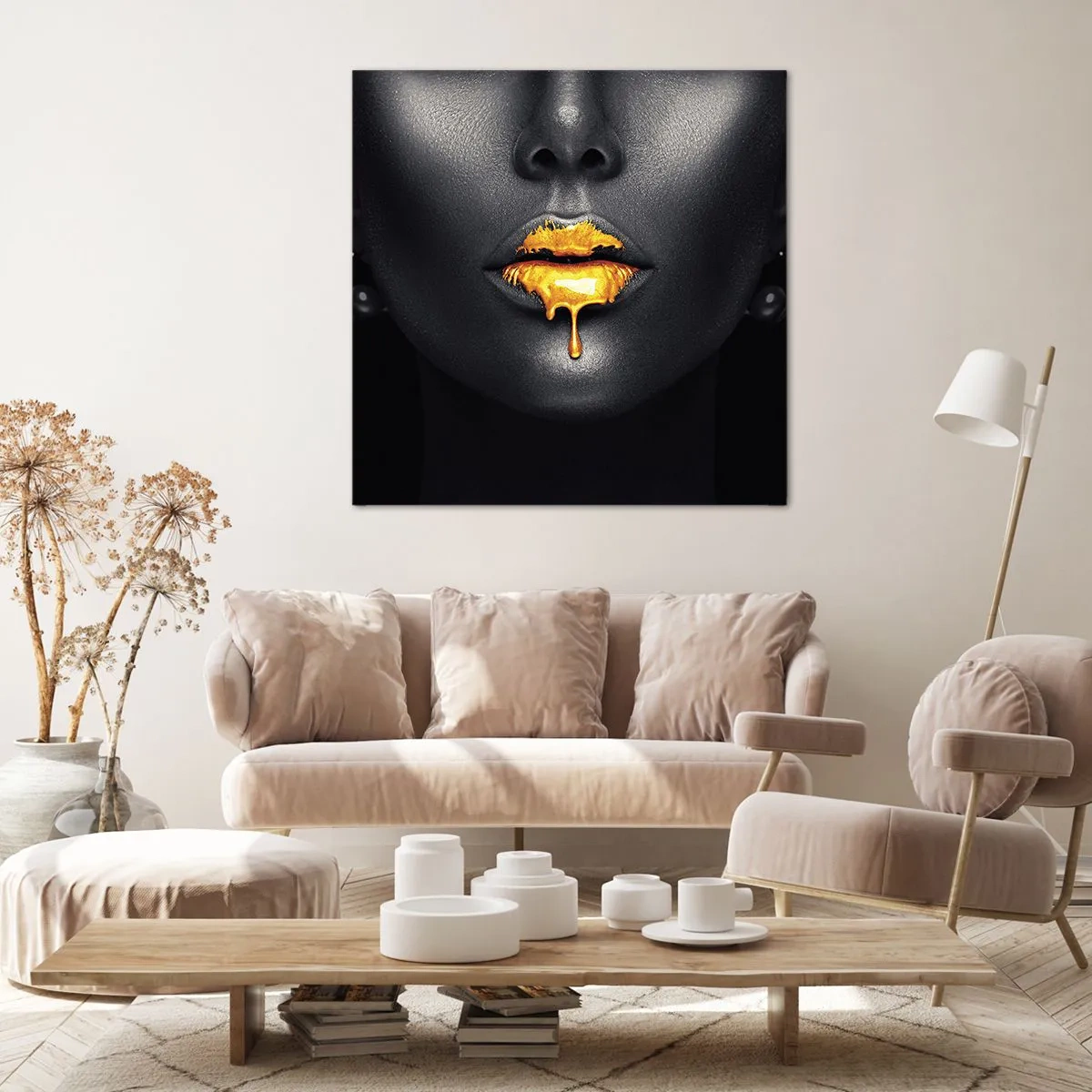 Cuadro sobre lienzo - Impresión de Imagen - Labios de oro - 70x70 cm