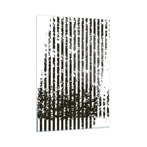 Cuadro sobre vidrio - Impresiones sobre Vidrio - Líneas horizontales en blanco y negro con efectos de ruido y abrasión. - 50x70cm - Ritmo y ruido - Decoración de pared moderna para salón y dormitorio ARTTOR