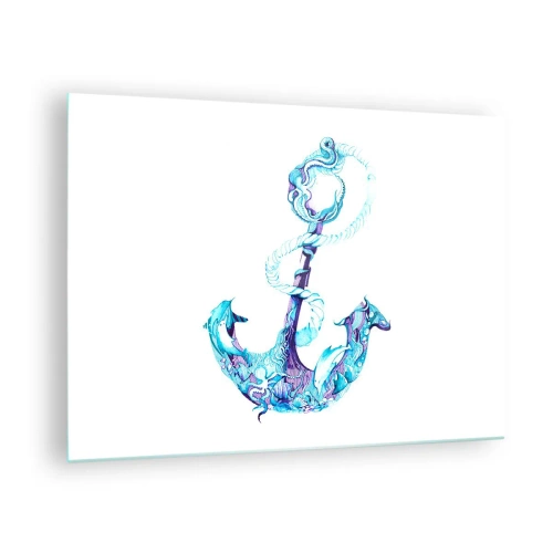 Cuadro sobre vidrio - Impresiones sobre Vidrio - Ancla con motivos náuticos en estilo artístico - 70x50cm - Los secretos del mar - Decoración de pared moderna para salón y dormitorio ARTTOR