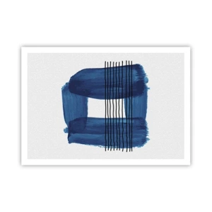 Póster - Patrón abstracto en tonos azules con líneas negras. - 100x70cm - Composición azul y negra - Decoración de pared moderna para salón y dormitorio ARTTOR