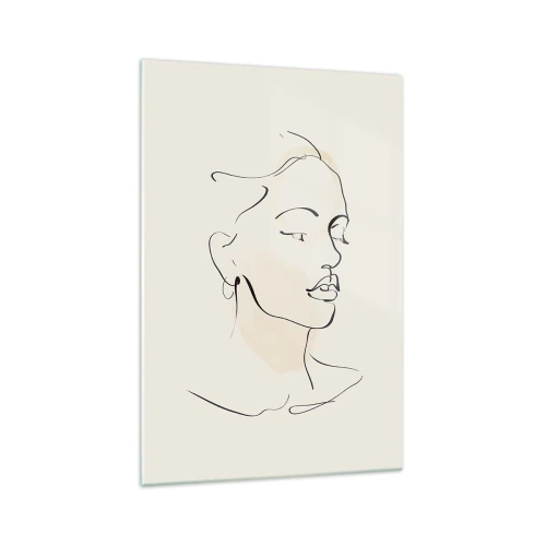 Cuadro sobre vidrio - Impresiones sobre Vidrio - Un delicado boceto del rostro de una mujer sobre un fondo claro. - 70x100cm - Líneas que muestran seguridad - Decoración de pared moderna para salón y dormitorio ARTTOR