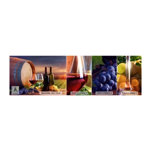 Muestra de fotomural autoadhesivo Deluxe Sticker - Aquí la vida tiene un sabor - Viñedo, Barril de vino, Uva - 100x30 cm