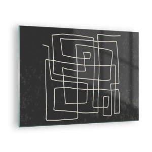 Cuadro sobre vidrio - Impresiones sobre Vidrio - Abstracción geométrica con líneas blancas sobre fondo negro. - 70x50cm - No es tan sencillo - Decoración de pared moderna para salón y dormitorio ARTTOR