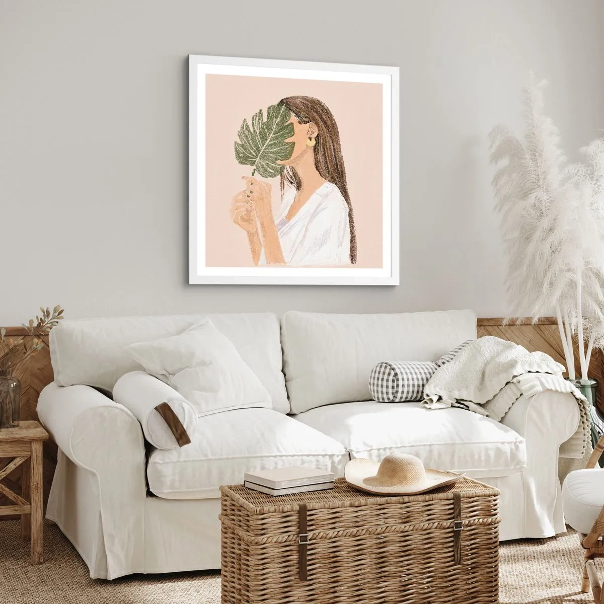 Póster en marco blanco - Retrato misterioso con un abanico - 40x40 cm