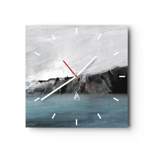 Reloj de pared - Reloj de vidrio - Paisaje abstracto con agua y una orilla rocosa - 30x30cm - Agua - tierra: un choque de elementos - Decoración de pared moderna para salón y dormitorio ARTTOR