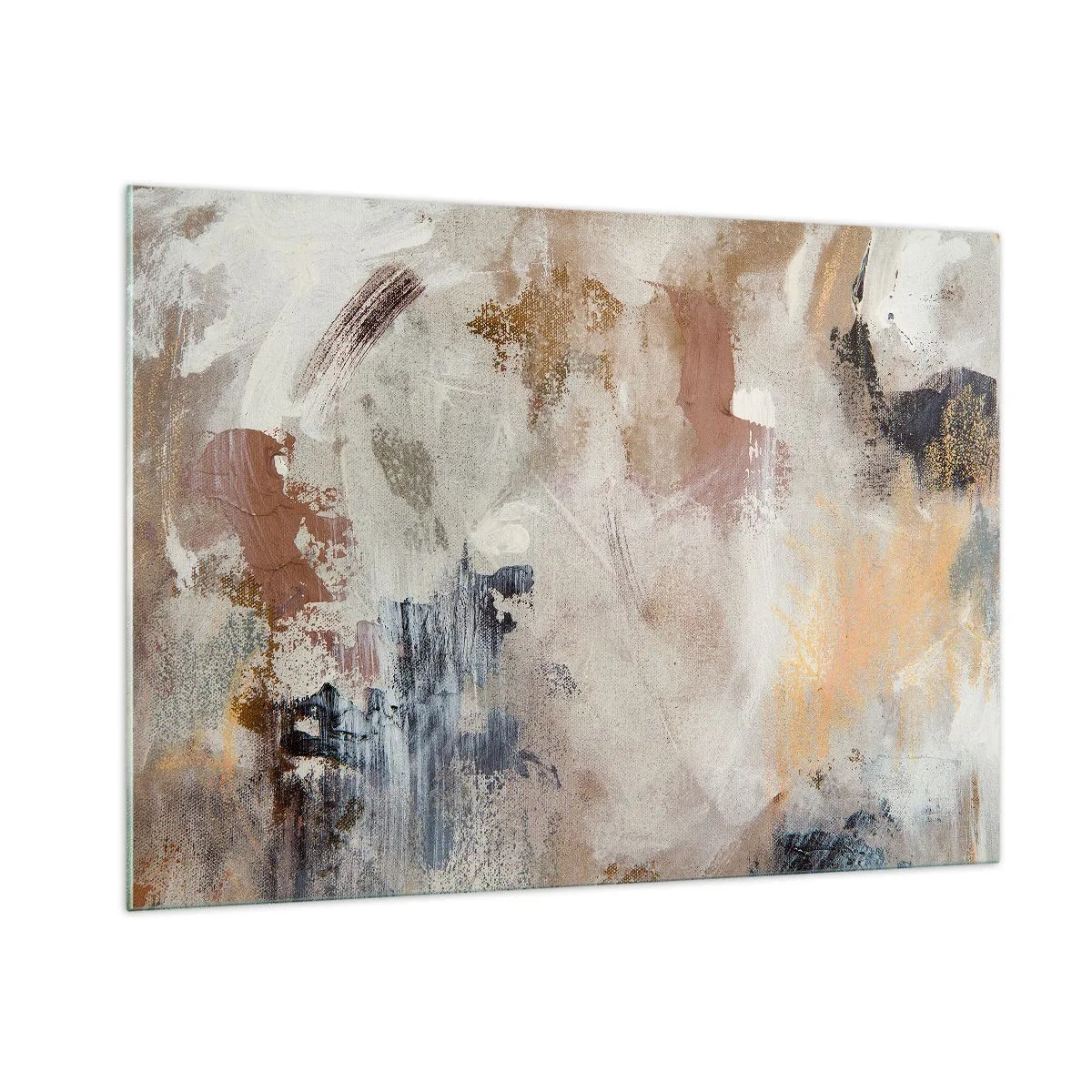 Cuadro sobre vidrio - Impresiones sobre Vidrio - Composición abstracta en beige y marrón de estilo brumoso - 100x70cm - Abstracción brumosa - Decoración de pared moderna para salón y dormitorio ARTTOR
