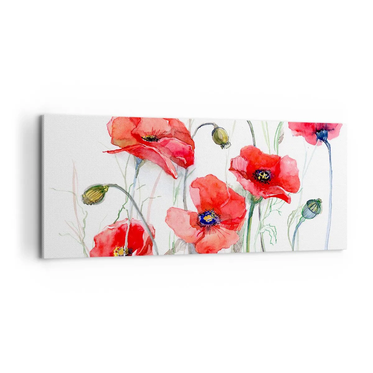 Cuadro sobre lienzo - Impresión de Imagen - Amapolas de acuarela sobre un fondo delicado - 120x50cm - Flores polacas - Decoración de pared moderna para salón y dormitorio ARTTOR