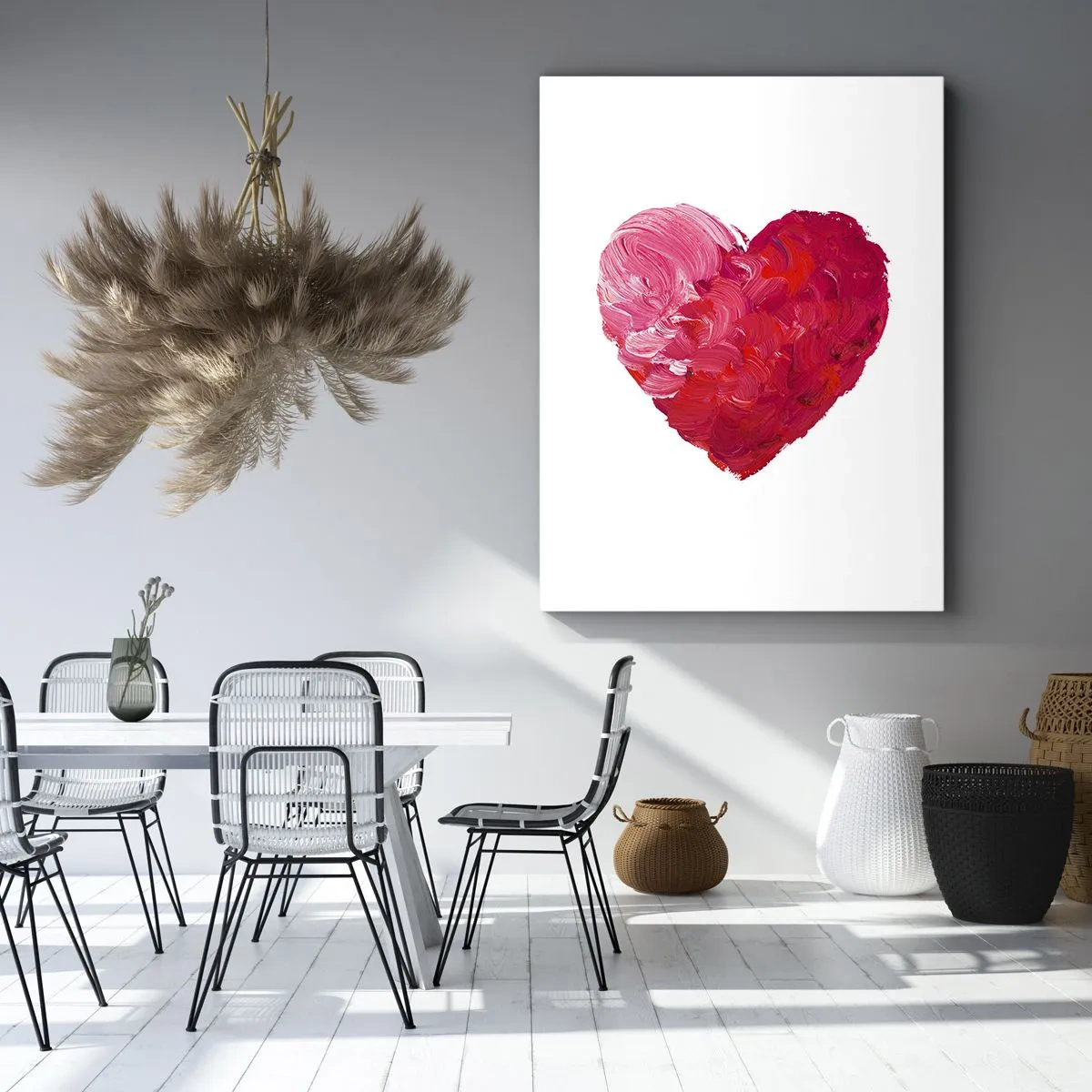 Cuadro sobre lienzo - Impresión de Imagen - Un corazón rosa y rojo pintado con un pincel. - 50x70cm - All you need is love - Decoración de pared moderna para salón y dormitorio ARTTOR