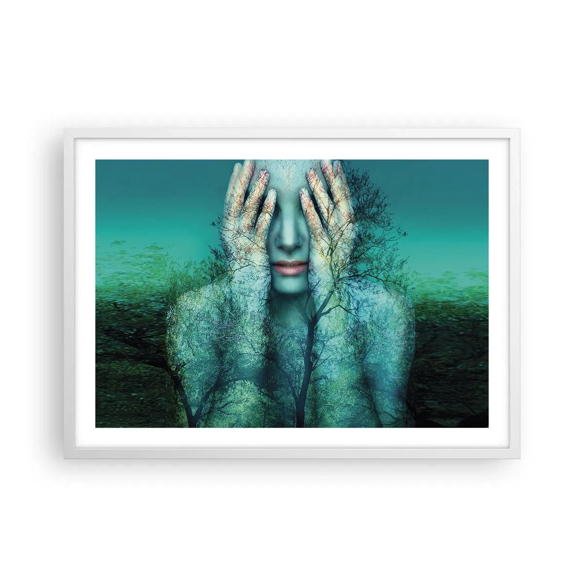 Póster en marco blanco - Sumergida en azul - 70x50 cm