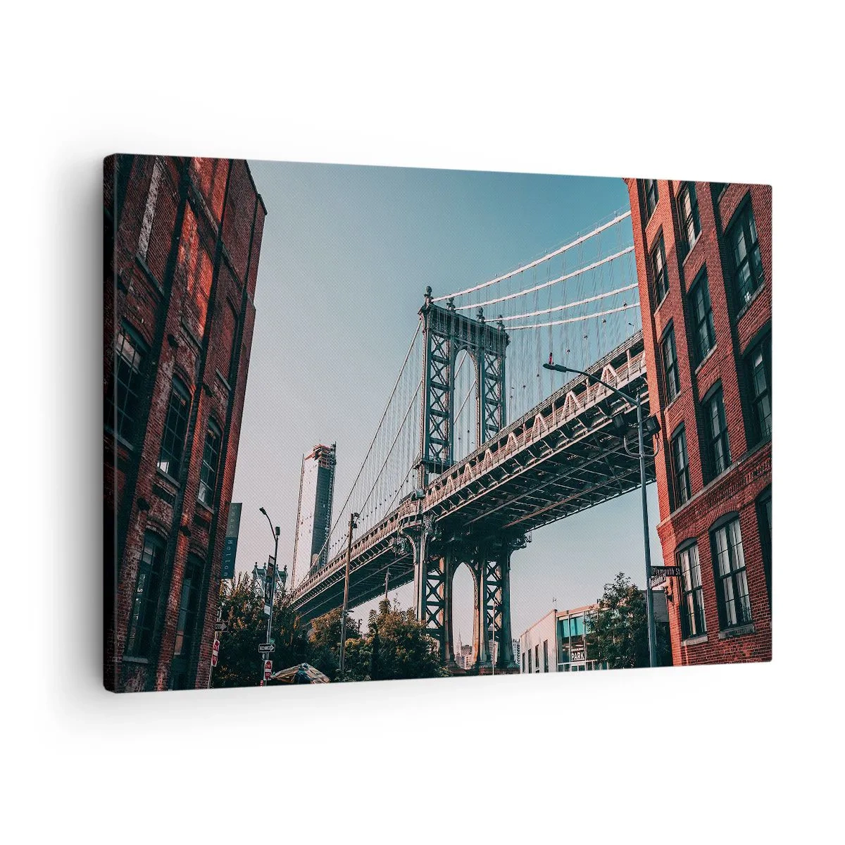 Cuadro sobre lienzo - Impresión de Imagen - Un puente entre edificios en un paisaje urbano - 70x50cm - Sobre el fluir de la ciudad - Decoración de pared moderna para salón y dormitorio ARTTOR