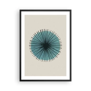 Póster en marco negro - Patrón geométrico en forma de círculo radial. - 50x70cm - Radiante en azul - Decoración de pared moderna para salón y dormitorio ARTTOR