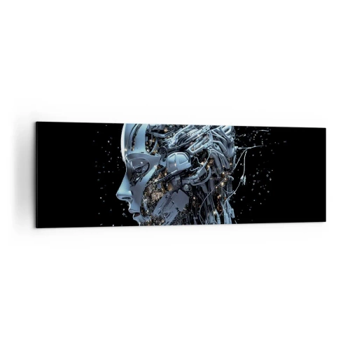 Cuadro sobre lienzo - Impresión de Imagen - Retrato futurista de un cyborg en estilo industrial sobre fondo negro. - 160x50cm - La tecnología es una mujer - Decoración de pared moderna para salón y dormitorio ARTTOR