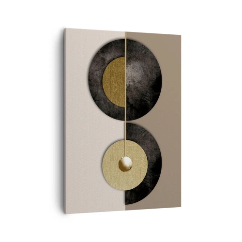 Cuadro sobre lienzo - Impresión de Imagen - Círculos abstractos en tonos dorados y marrones. - 50x70cm - Variaciones en torno a un círculo - Decoración de pared moderna para salón y dormitorio ARTTOR
