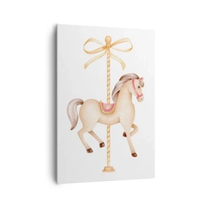 Cuadro sobre lienzo - Impresión de Imagen - Un caballo de carrusel con un arco en delicados pasteles. - 70x100cm - Al trote grácil - Decoración de pared moderna para salón y dormitorio ARTTOR