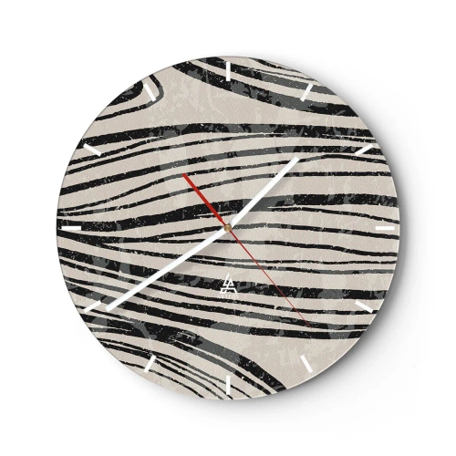 Reloj de pared - Reloj de vidrio - Líneas negras sobre un fondo beige en un arreglo rítmico. - 30x30cm - Salpicadura de líneas - Decoración de pared moderna para salón, cocina y dormitorio ARTTOR
