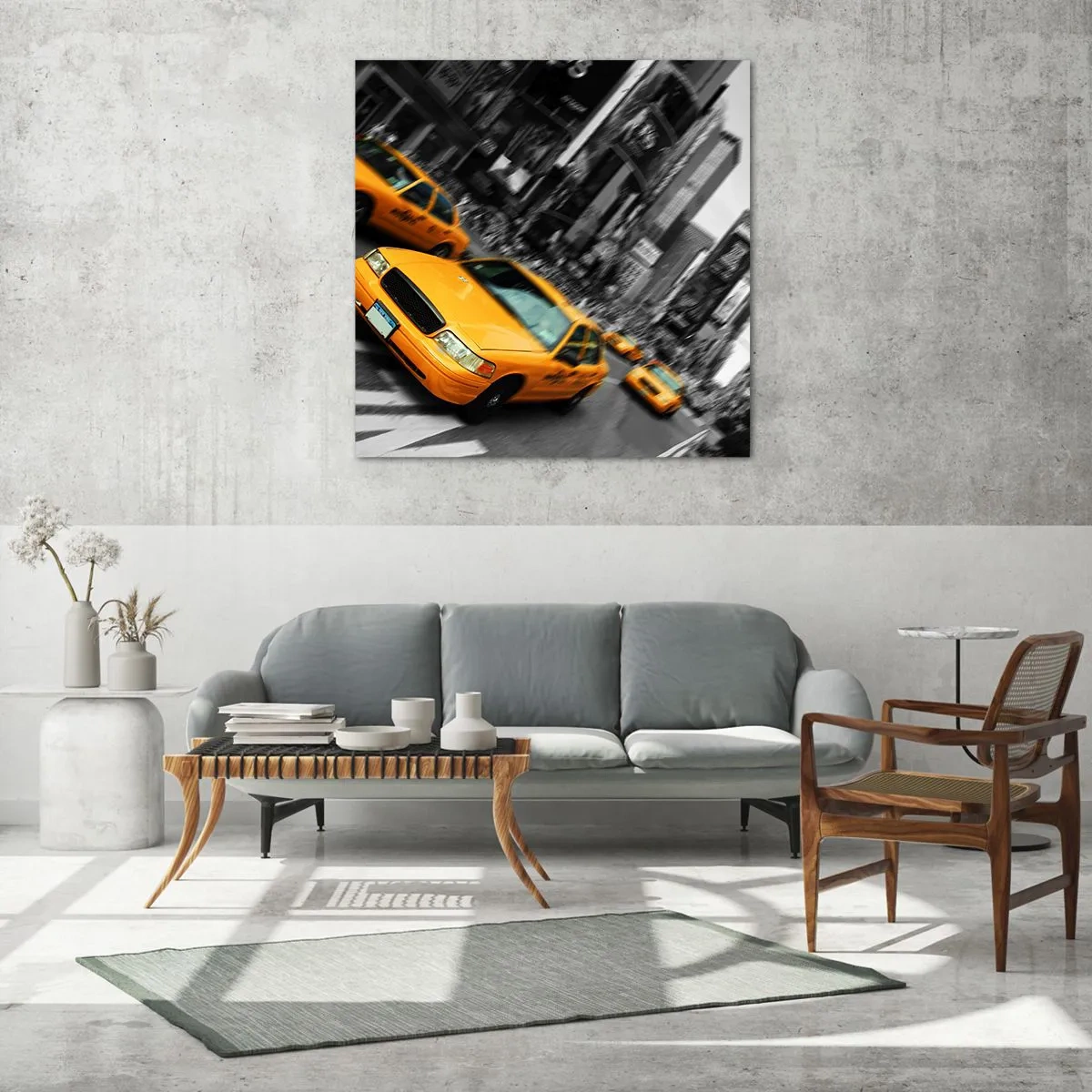 Cuadro sobre vidrio - Impresiones sobre Vidrio - El sol cae sobre Nueva York - 60x60 cm