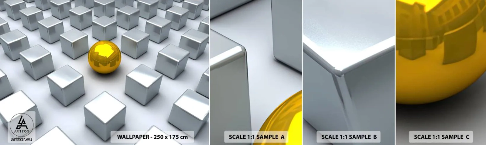 Muestra de fotomural autoadhesivo Deluxe Sticker - ¿Por qué yo? Composición geométrica - Abstracción, 3D, Gráficos - 100x30 cm