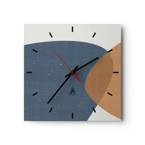 Reloj de pared - Reloj de vidrio - Una composición geométrica minimalista en tonos azules y naranjas. - 30x30cm - Óvalos e influencias - Decoración de pared moderna para salón y dormitorio ARTTOR