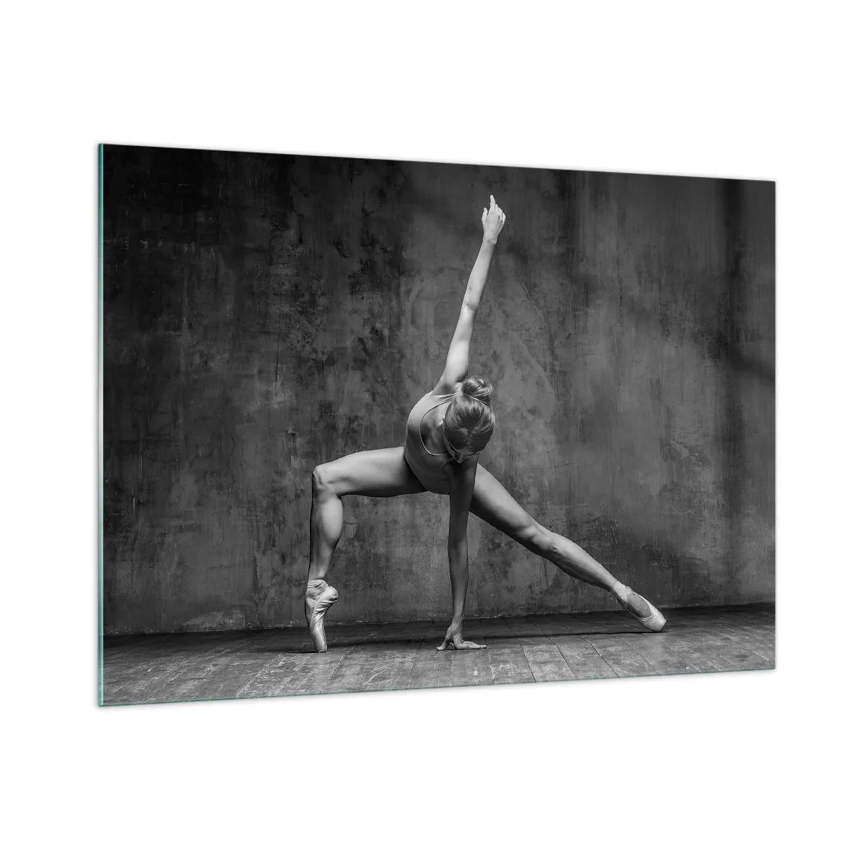Cuadro sobre vidrio - Impresiones sobre Vidrio - Una bailarina en pose artística. - 100x70cm - Equilibrio perfecto - Decoración de pared moderna para salón y dormitorio ARTTOR