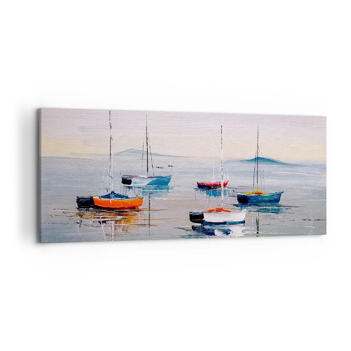 Cuadro sobre lienzo - Impresión de Imagen - Barcos coloridos en aguas tranquilas - 120x50cm - Un más que merecido descanso - Decoración de pared moderna para salón y dormitorio ARTTOR