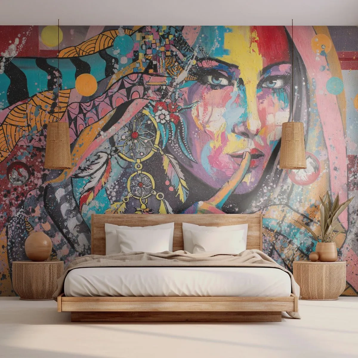 Fotomural Premium Sand - Silencio hasta que entiendas - Mujer, retrato de una mujer, bohemia - 500x350 cm