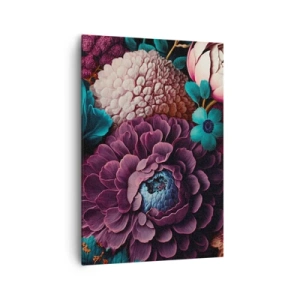 Cuadro sobre lienzo - Impresión de Imagen - Un ramo de flores en colores intensos sobre un fondo oscuro. - 70x100cm - Naturaleza en abundancia - Decoración de pared moderna para salón y dormitorio ARTTOR