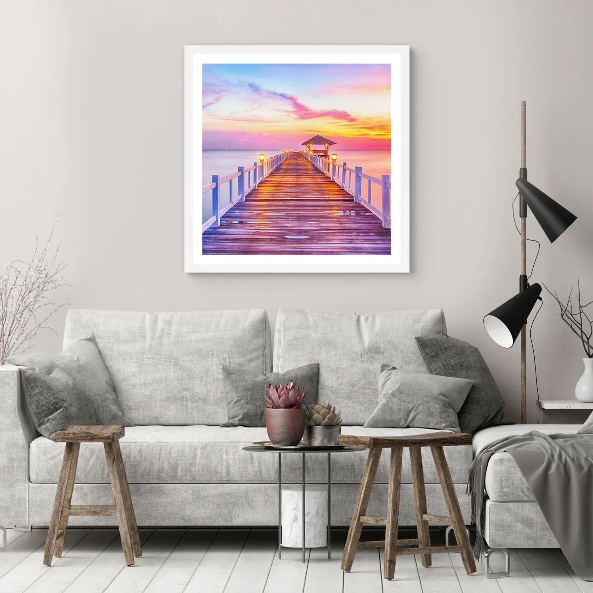 Póster en marco blanco - El silencio lila-dorado de la tarde - 60x60 cm