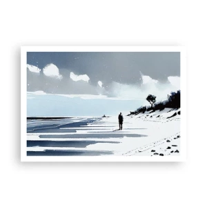 Póster - Una figura solitaria caminando por una playa vacía - 100x70cm - Solo conmigo mismo - Decoración de pared moderna para salón y dormitorio ARTTOR