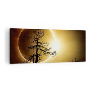 Cuadro sobre lienzo - Impresión de Imagen - Eclipse solar con una silueta de árbol en primer plano - 120x50cm - Eclipse total - Decoración de pared moderna para salón y dormitorio ARTTOR