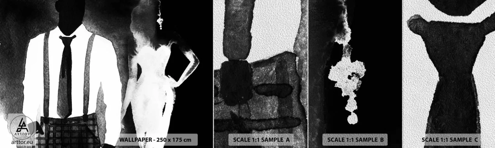 Muestra de fotomural Premium Sand - En un ambiente noir - Abstracción, Mujer y hombre, Moda - 100x30 cm
