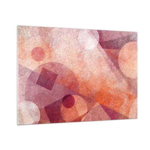 Cuadro sobre vidrio - Impresiones sobre Vidrio - Composición geométrica abstracta en tonos rosa y naranja. - 100x70cm - Transformaciones geométricas en rosa - Decoración de pared moderna para salón y dormitorio ARTTOR