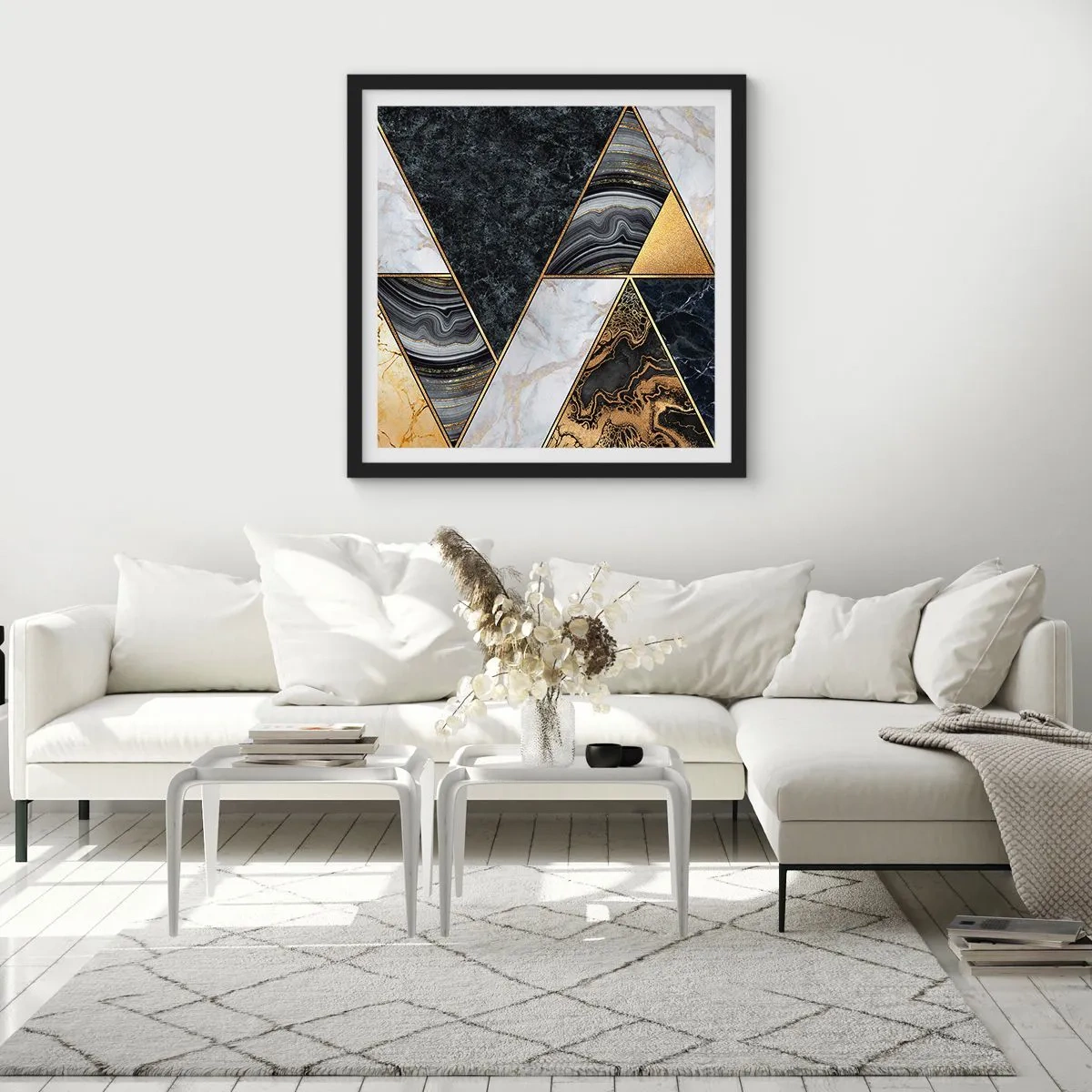 Póster en marco negro - Collage de piedras - 40x40 cm